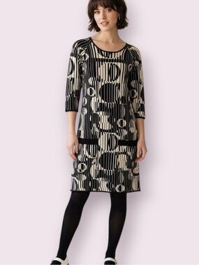 Vintage Catherine Malandrino Black White Abstract Geometric Tunic Mini Dress